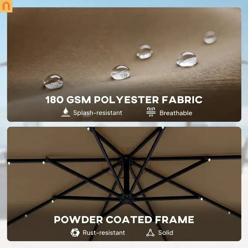 Patio Umbrella Cantilever Offset 9.7" Tan Solar LED
