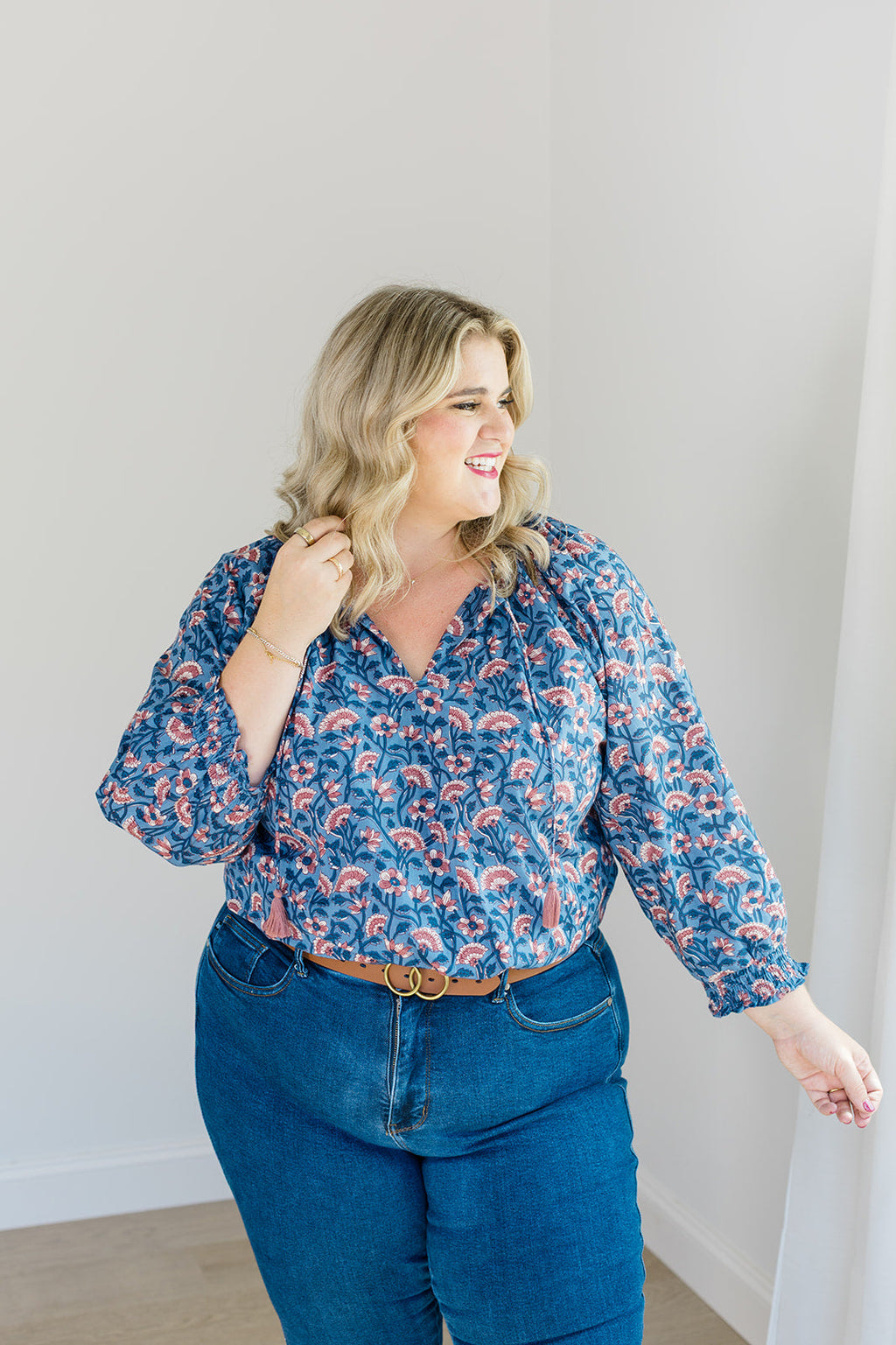 The Jess Top in Indigo Bloom