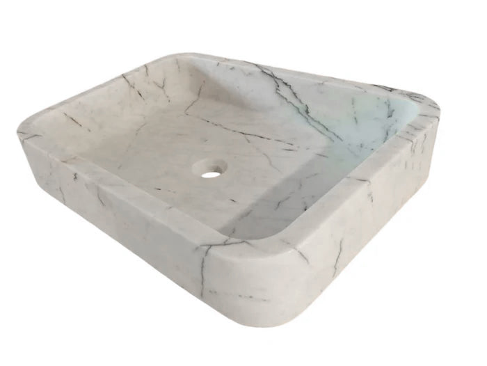 Carrara White Marble Handcrafted Wall-Mount Bathroom Sink 16x24 Inches