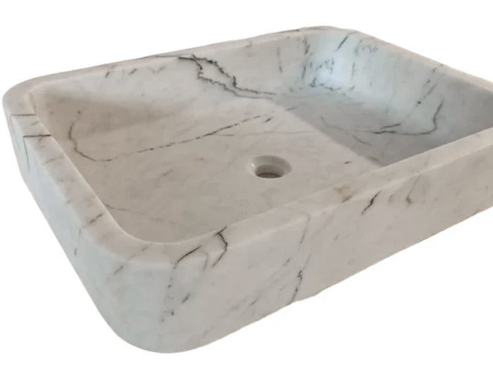 Carrara White Marble Handcrafted Wall-Mount Bathroom Sink 16x24 Inches