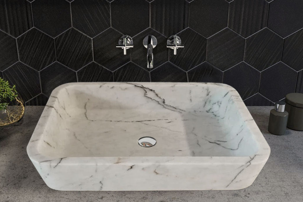 Carrara White Marble Handcrafted Wall-Mount Bathroom Sink 16x24 Inches
