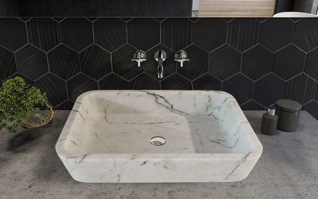 Carrara White Marble Handcrafted Wall-Mount Bathroom Sink 16x24 Inches