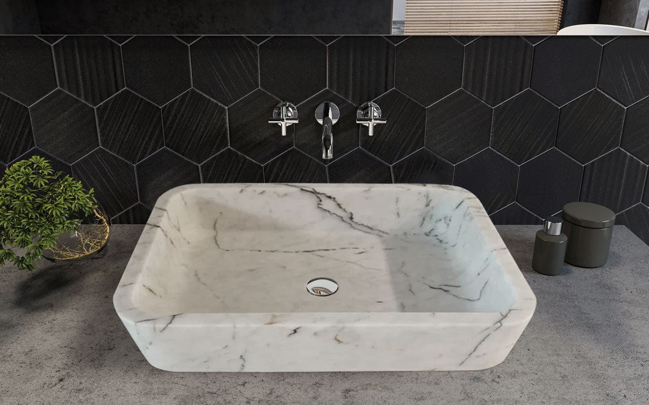 Carrara White Marble Handcrafted Wall-Mount Bathroom Sink 16x24 Inches