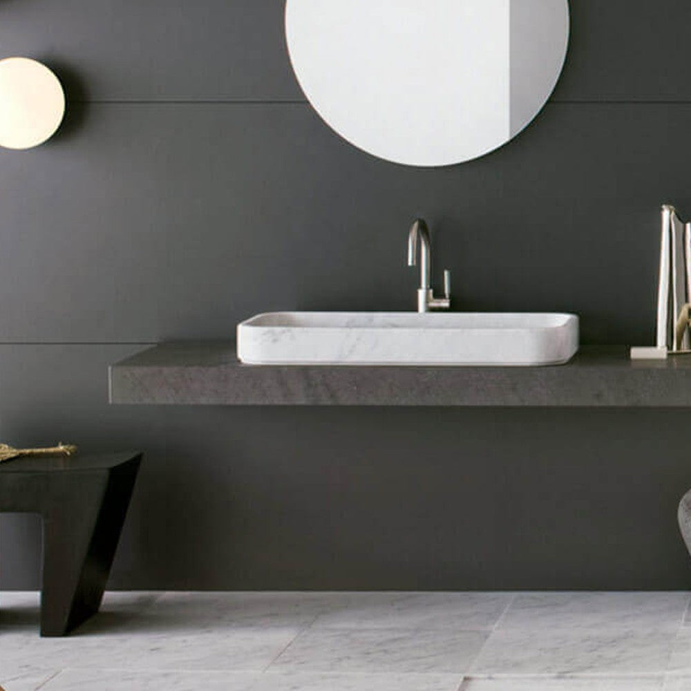 Carrara White Marble Rectangular Above-Counter Sink Polished