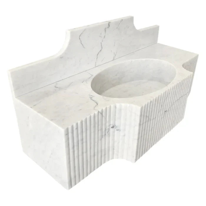 Carrara White Marble Polished Wall Mount Bathroom Sink 48 Inch with 10 Inch Backsplash
