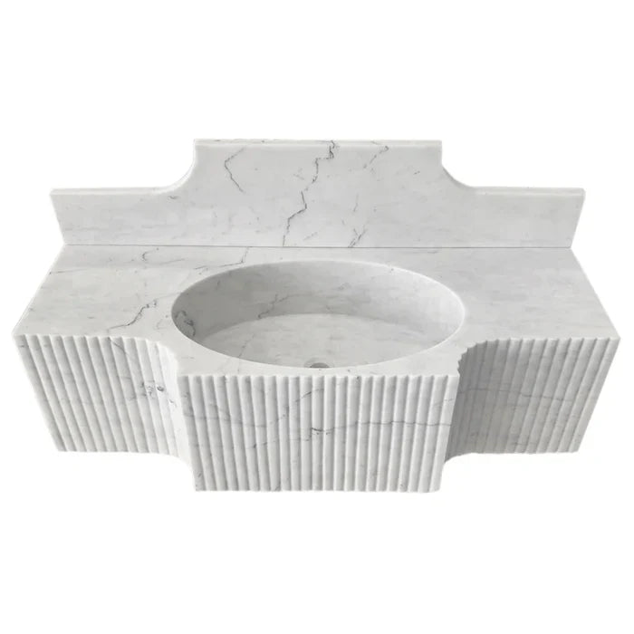 Carrara White Marble Polished Wall Mount Bathroom Sink 48 Inch with 10 Inch Backsplash