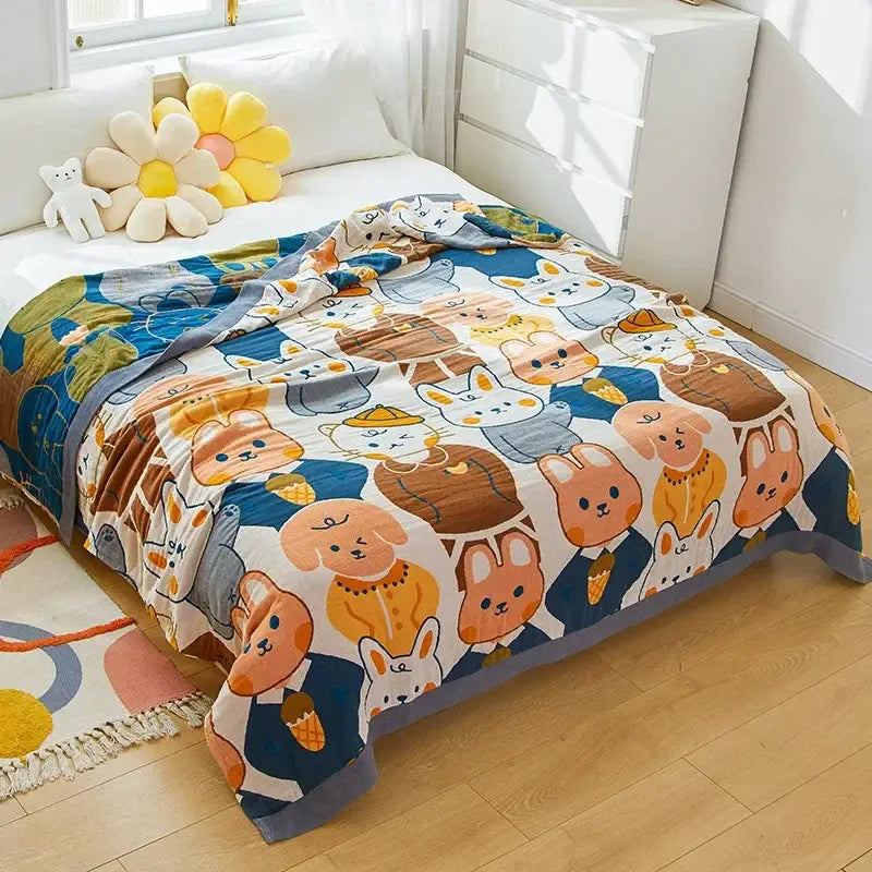 DecorBites™ Cartoon Lion Cotton Throw Blanket for Bed & Sofa
