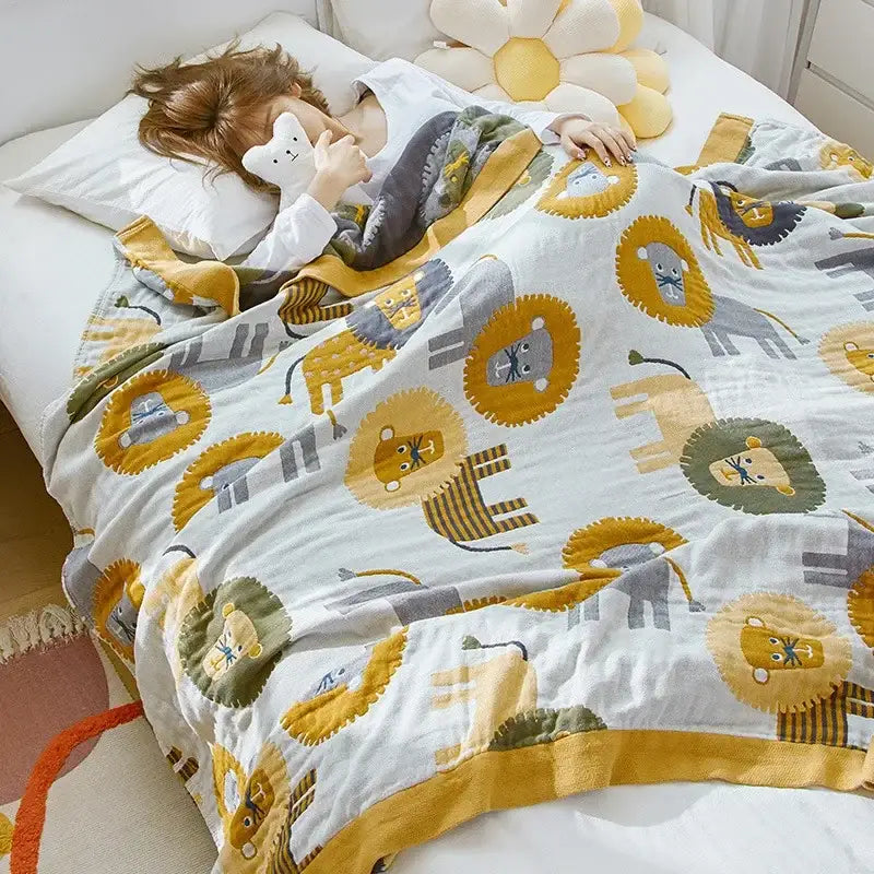 DecorBites™ Cartoon Lion Cotton Throw Blanket for Bed & Sofa