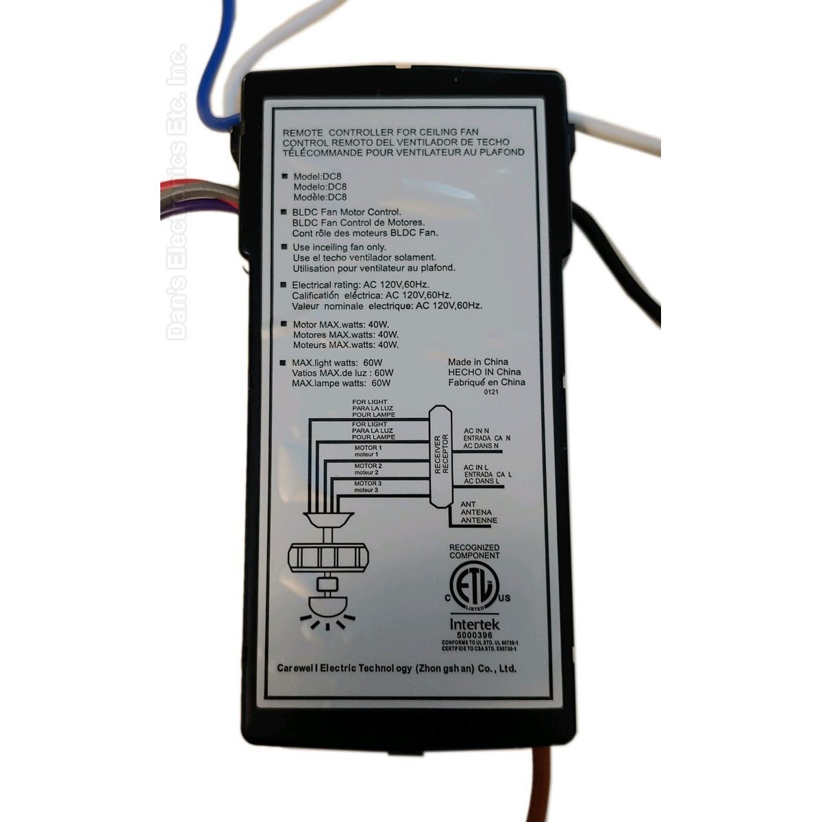 Substitute for Casa Vieja DC8-56LP32-L-D DC Ceiling Fan Receiver - DC856LP32LD [DC8-96SG8]