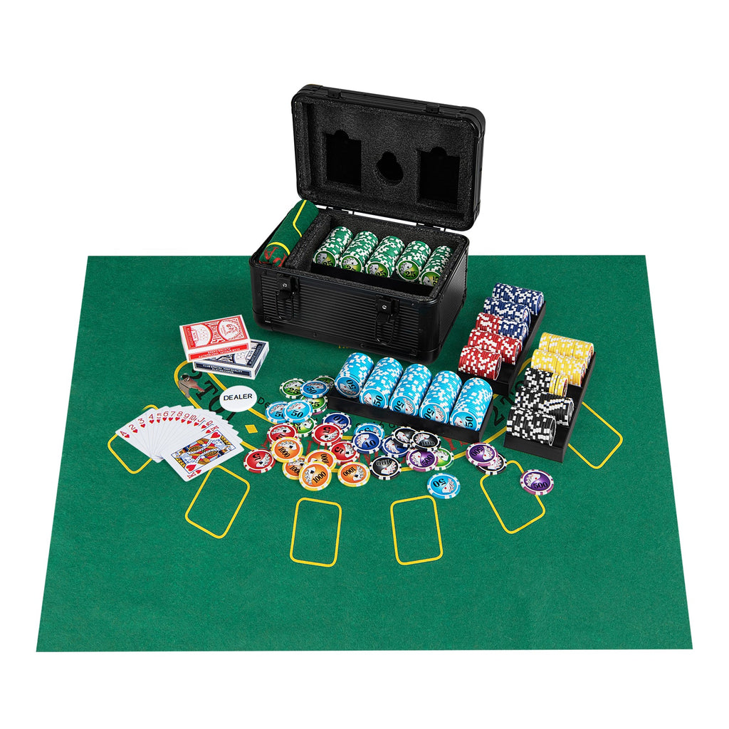 Casino Poker Chips with 600 Pieces Chips Texas Holdem Poker Chip Set-Black