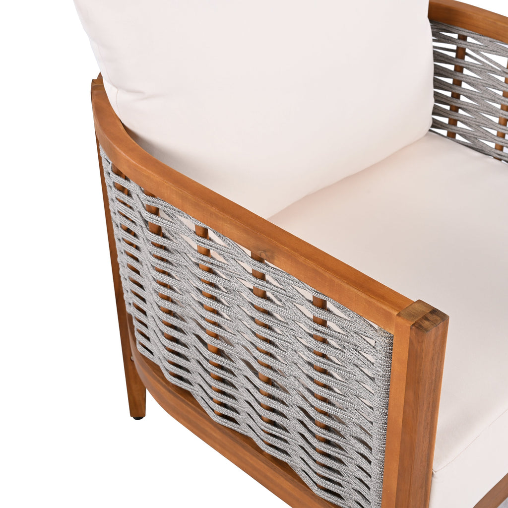 Outdoor Tub Chair Acacia Wood Rope Teak Beige Cushion Deep Seat 27in