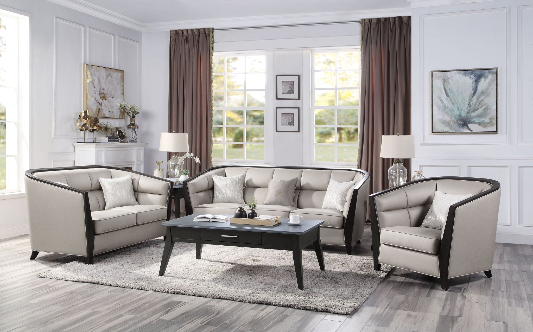 Zemocryss - Sofa With 3 Pillows - Beige Fabric