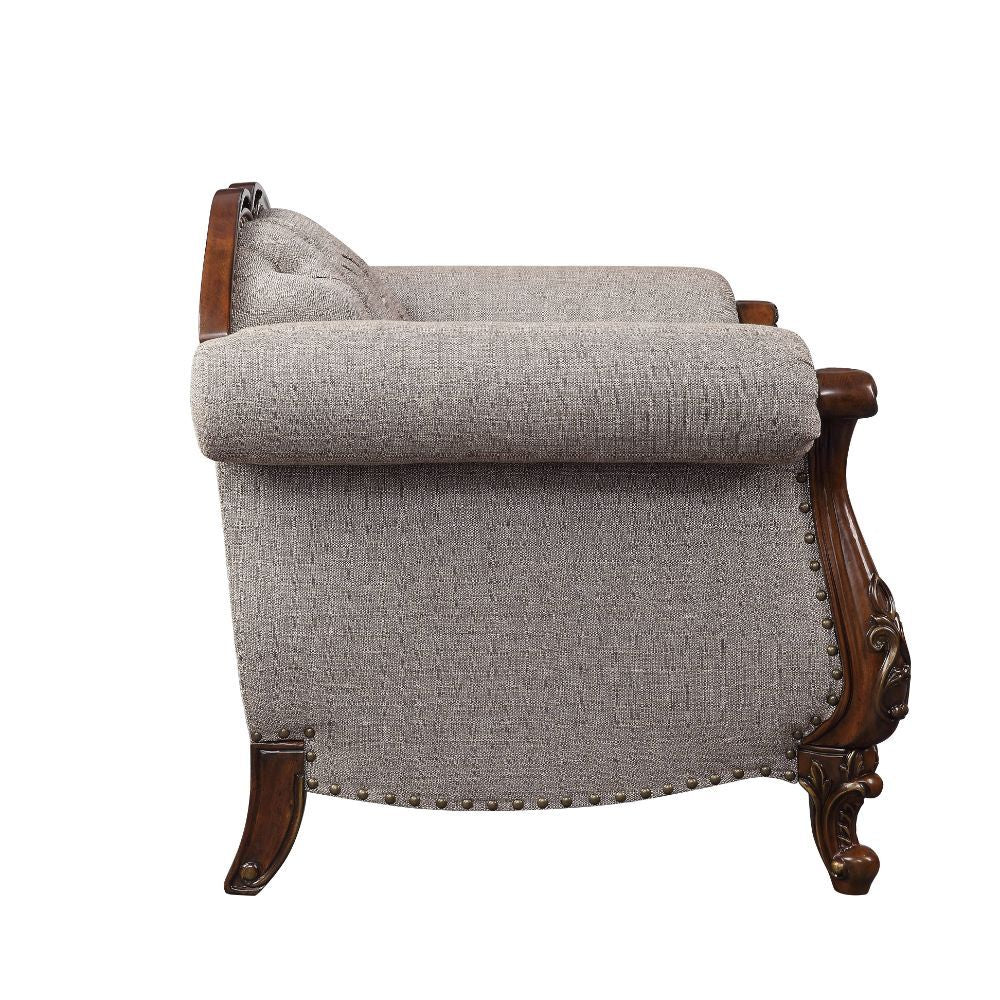 Miyeon - Loveseat With 3 Pillows - Fabric & Cherry