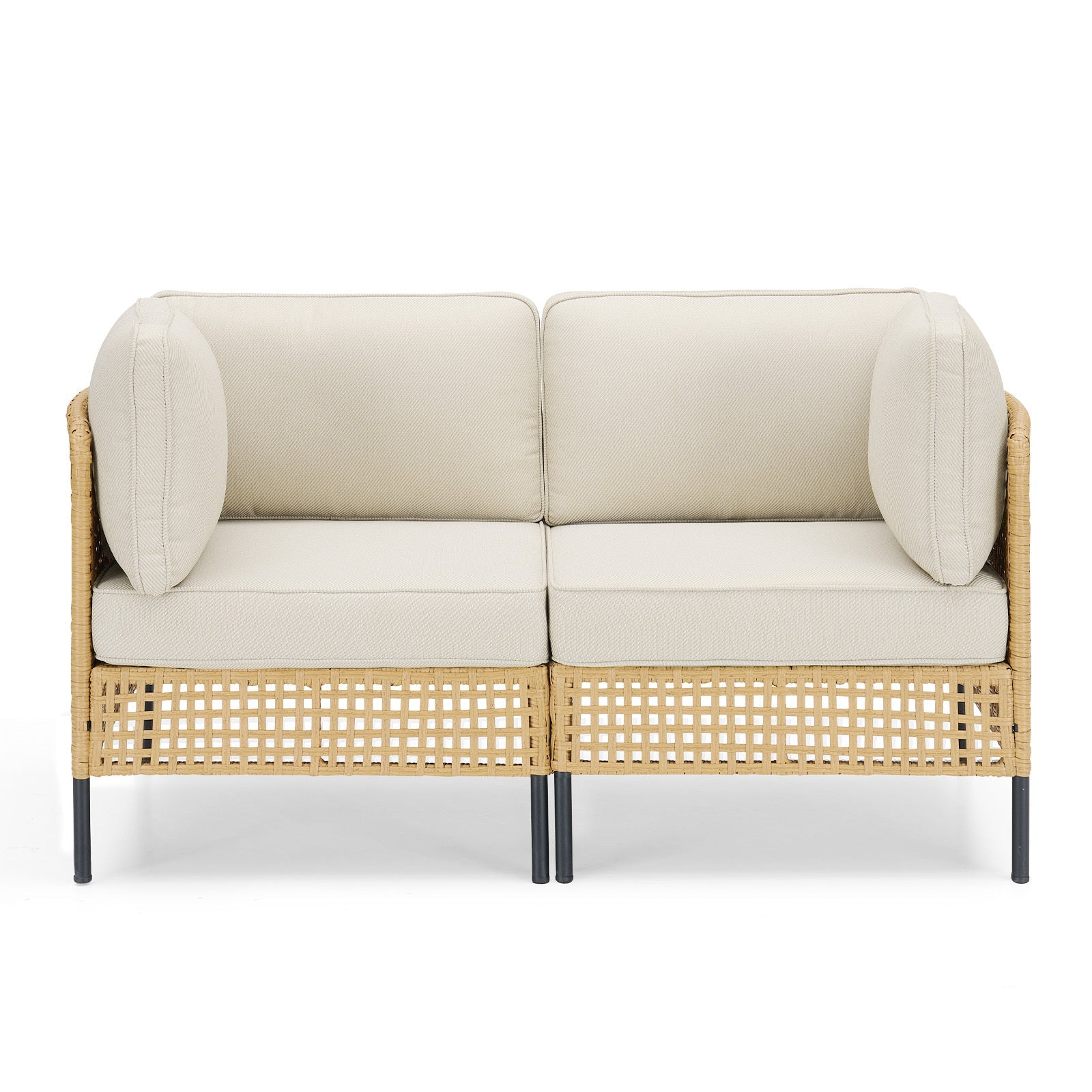 Outdoor Sectional Set Wicker Boho Beige Cushion Modular