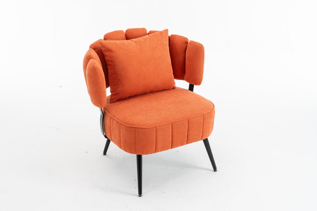 Accent Chair Barrel Armless Chenille Orange Pocket Coil Curved Arms 300 LB