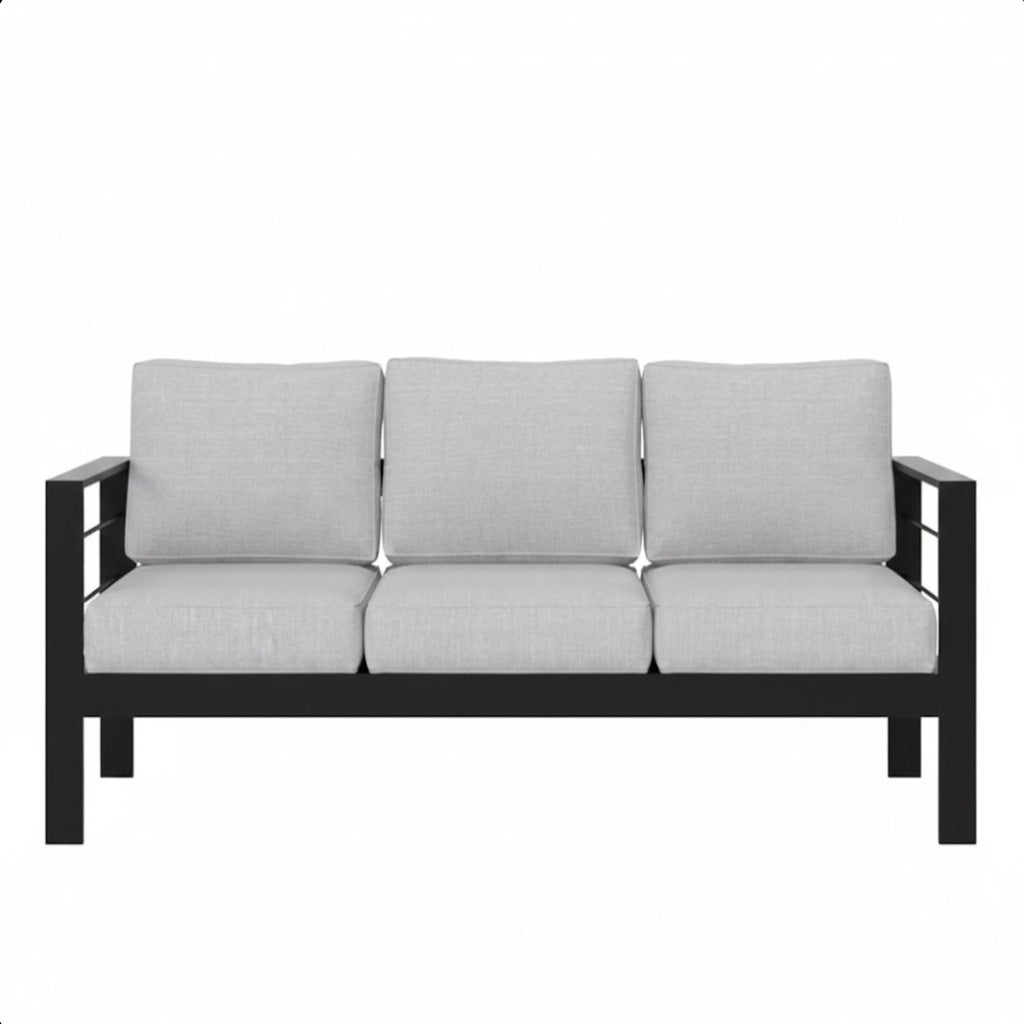 3 Piece Outdoor Patio Set Aluminum Black Gray Cushions