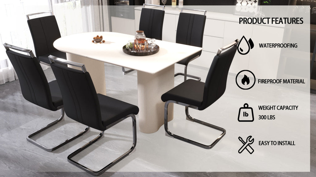63 'medieval modern cream style MDF dining table and PU armless dining chair