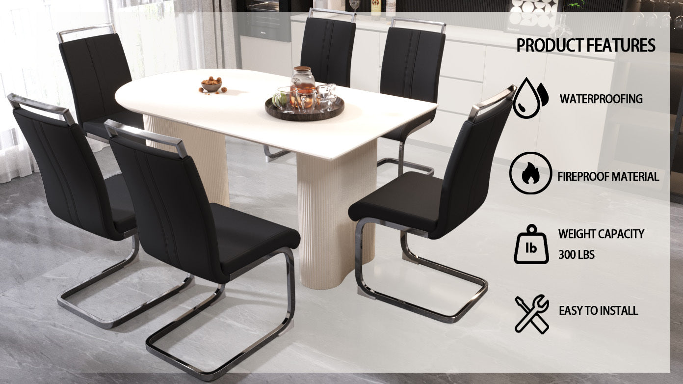 63 'medieval modern cream style MDF dining table and PU armless dining chair