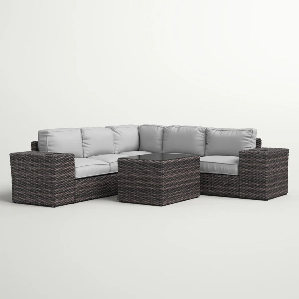 Outdoor Sectional Set HDPE Wicker Gray 8 Piece Seats 4