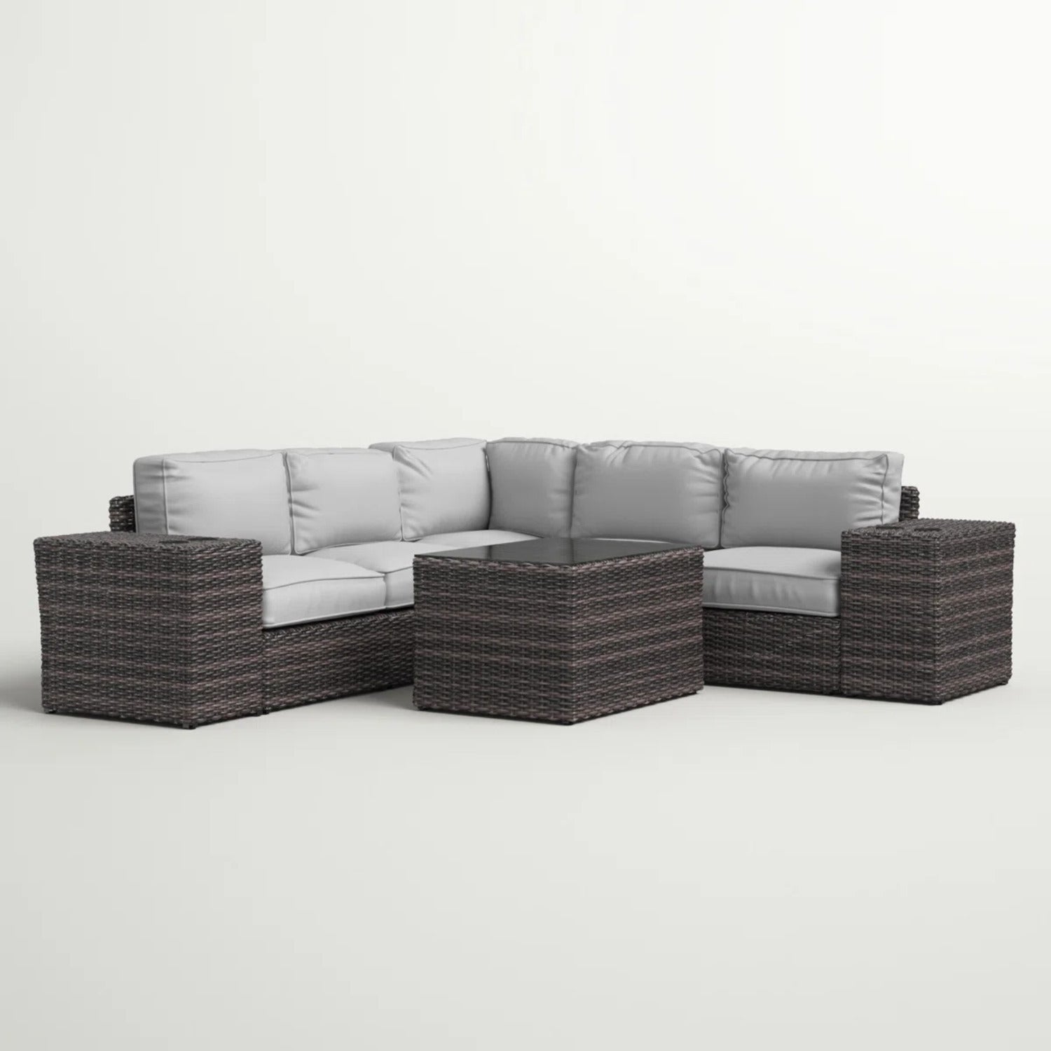 Outdoor Sectional Set HDPE Wicker Gray 8 Piece Seats 4
