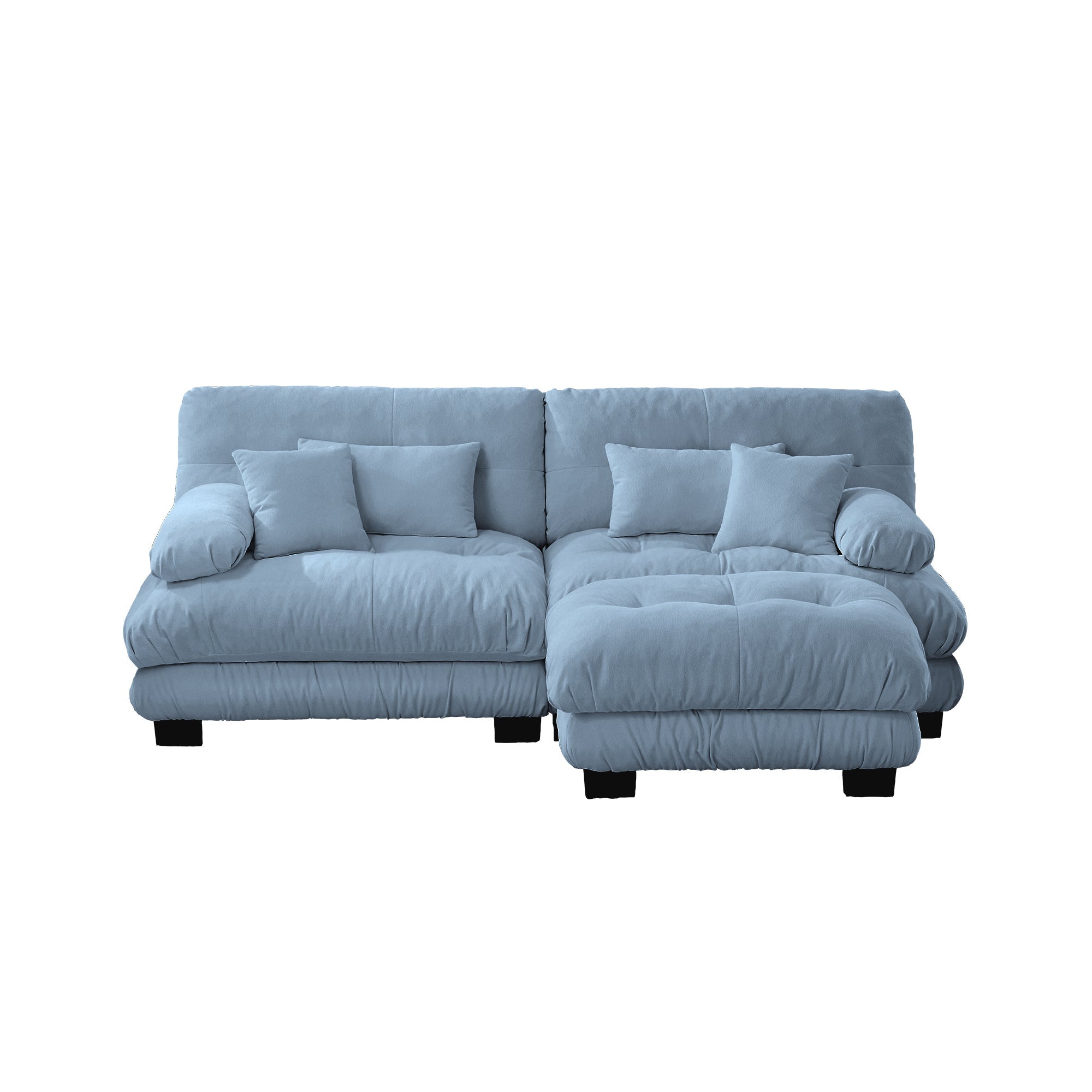 Sectional Sofa Cloud Chenille Blue 2 Seat Convertible Ottoman