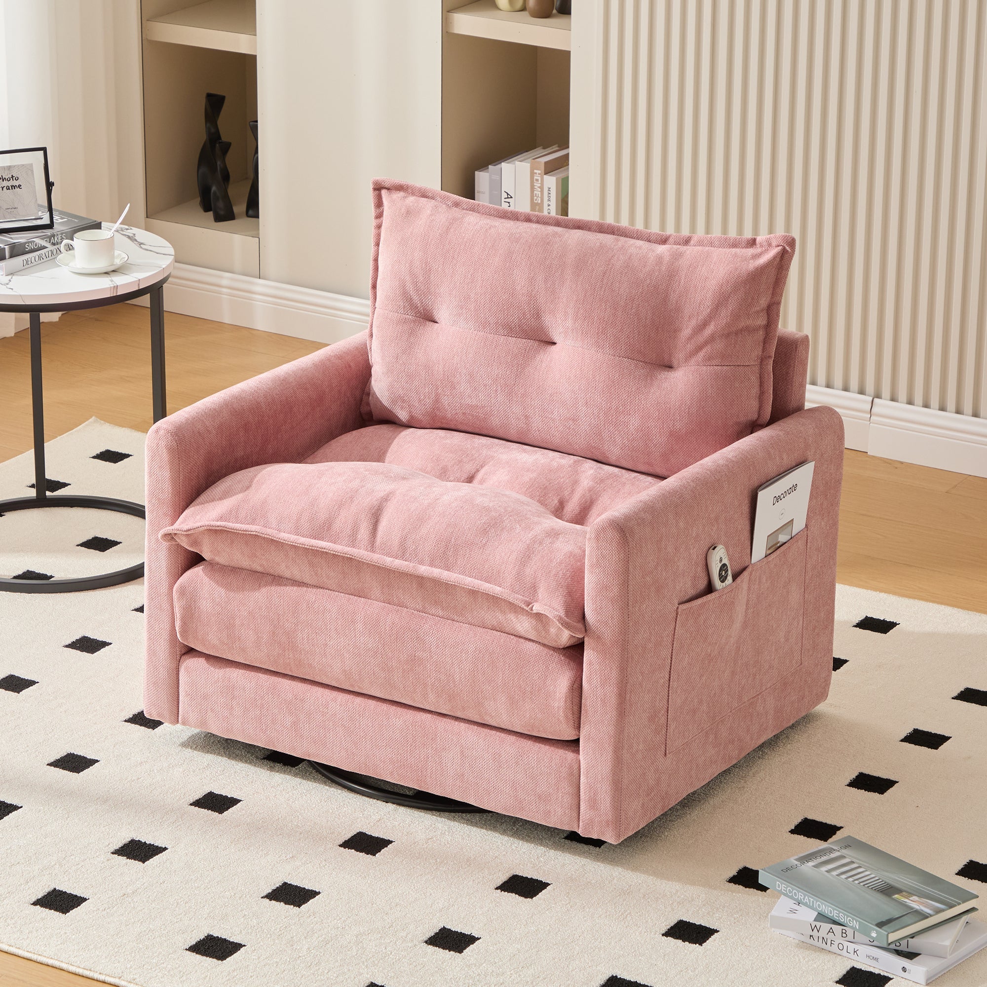 Accent Chair Swivel Barrel Chenille Pink Memory Foam