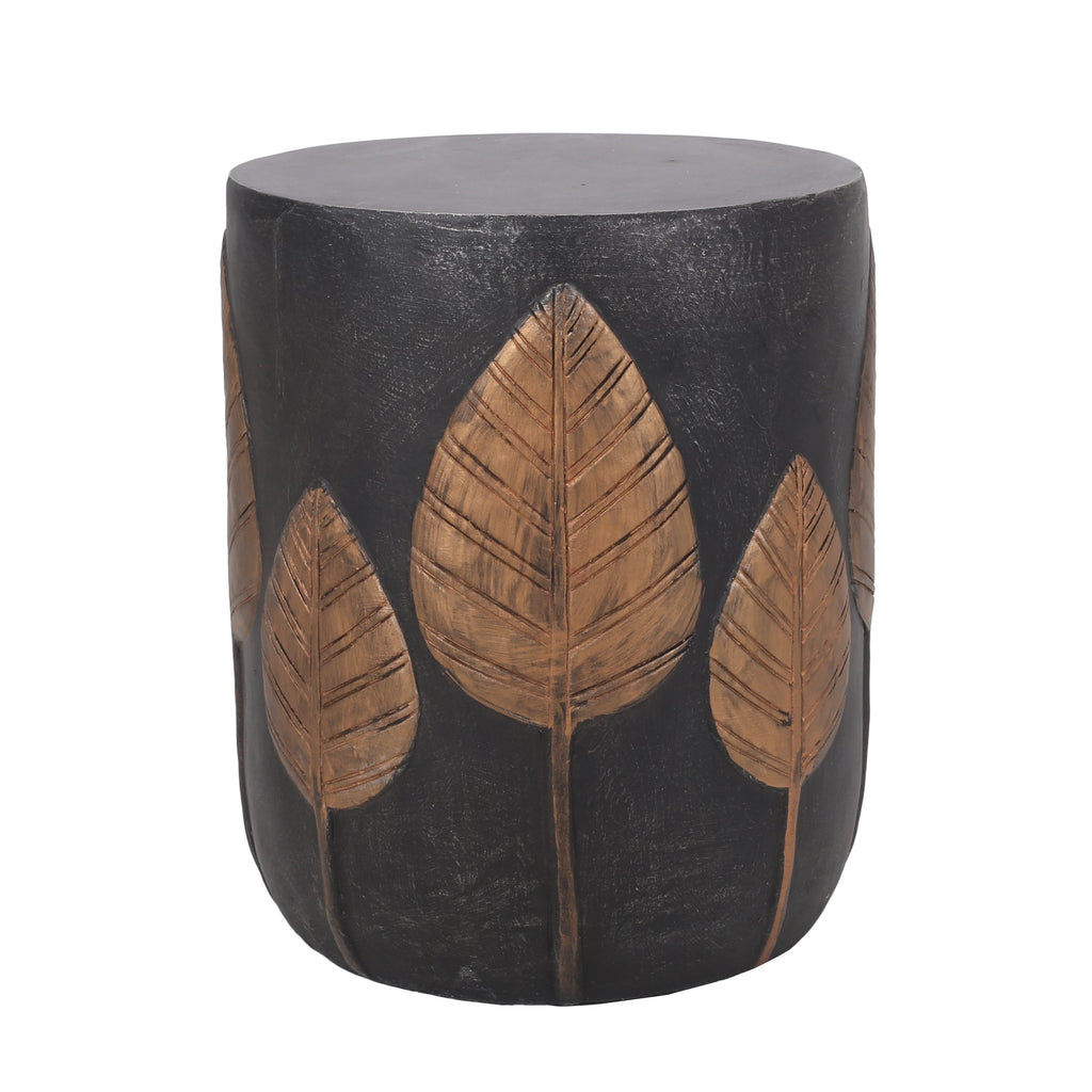 Outdoor Side Table Round MGO Concrete Copper Leaf Pattern 15.25x18.5in