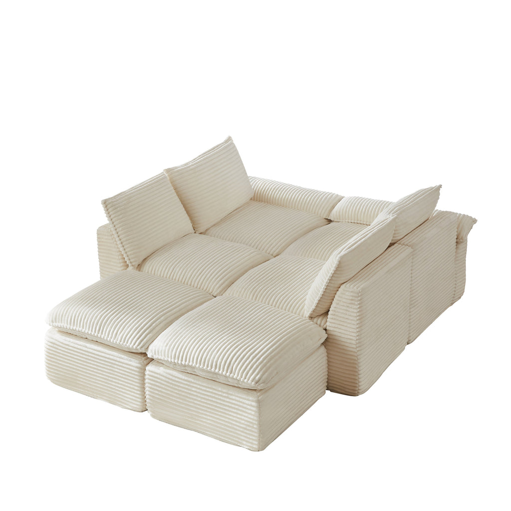Sectional Sofa Cloud Modular Corduroy White 6 Seat 101 In Sponge Fill