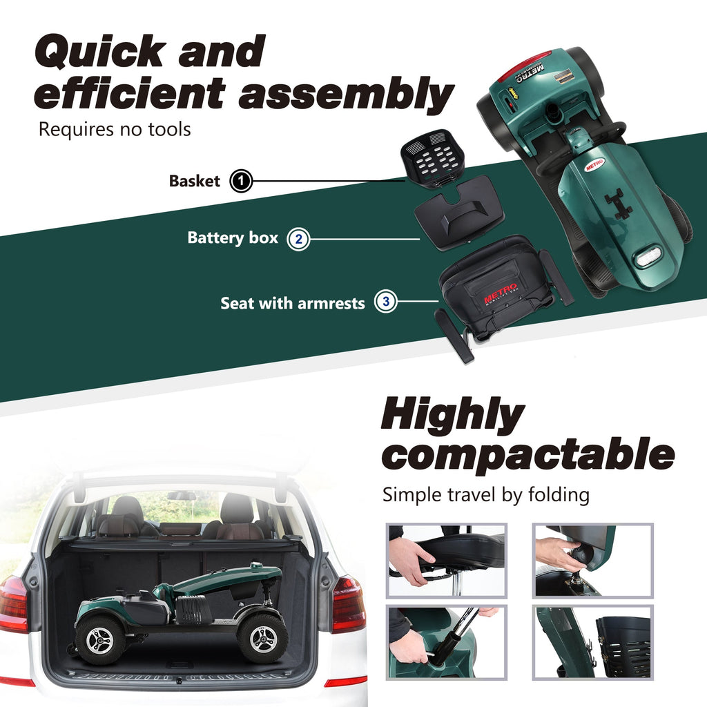 Mobility Scooter 4-Wheel Metal Emerald 16 Mile Range USB Charger 300W