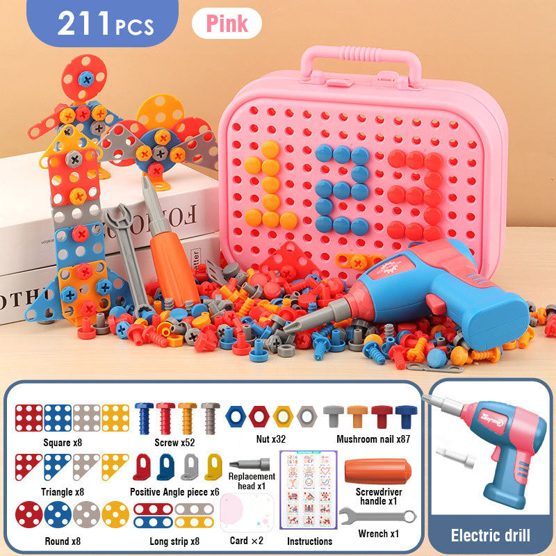Electric Screw Screwdriver Toolbox Children's Toy Educational Detachable Assembly Screwdriver Electric Drill Set