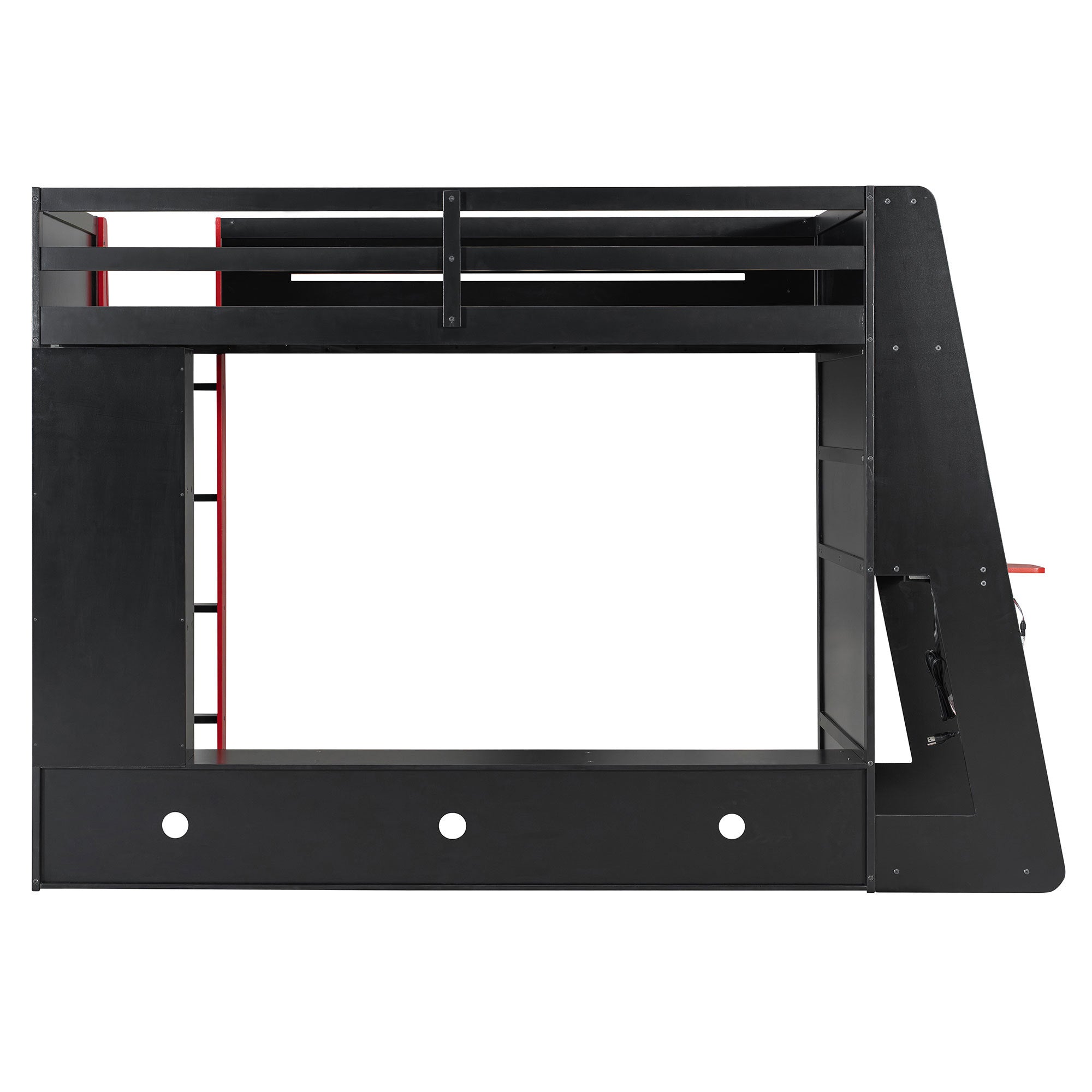 Twin Size Wood Loft Bed with Desk, Multi-storage Shelves and RGB Light, Red