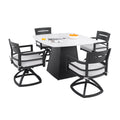 Outdoor Dining Set Aluminum Sintered Stone Black Squircle 5 Piece Swivel