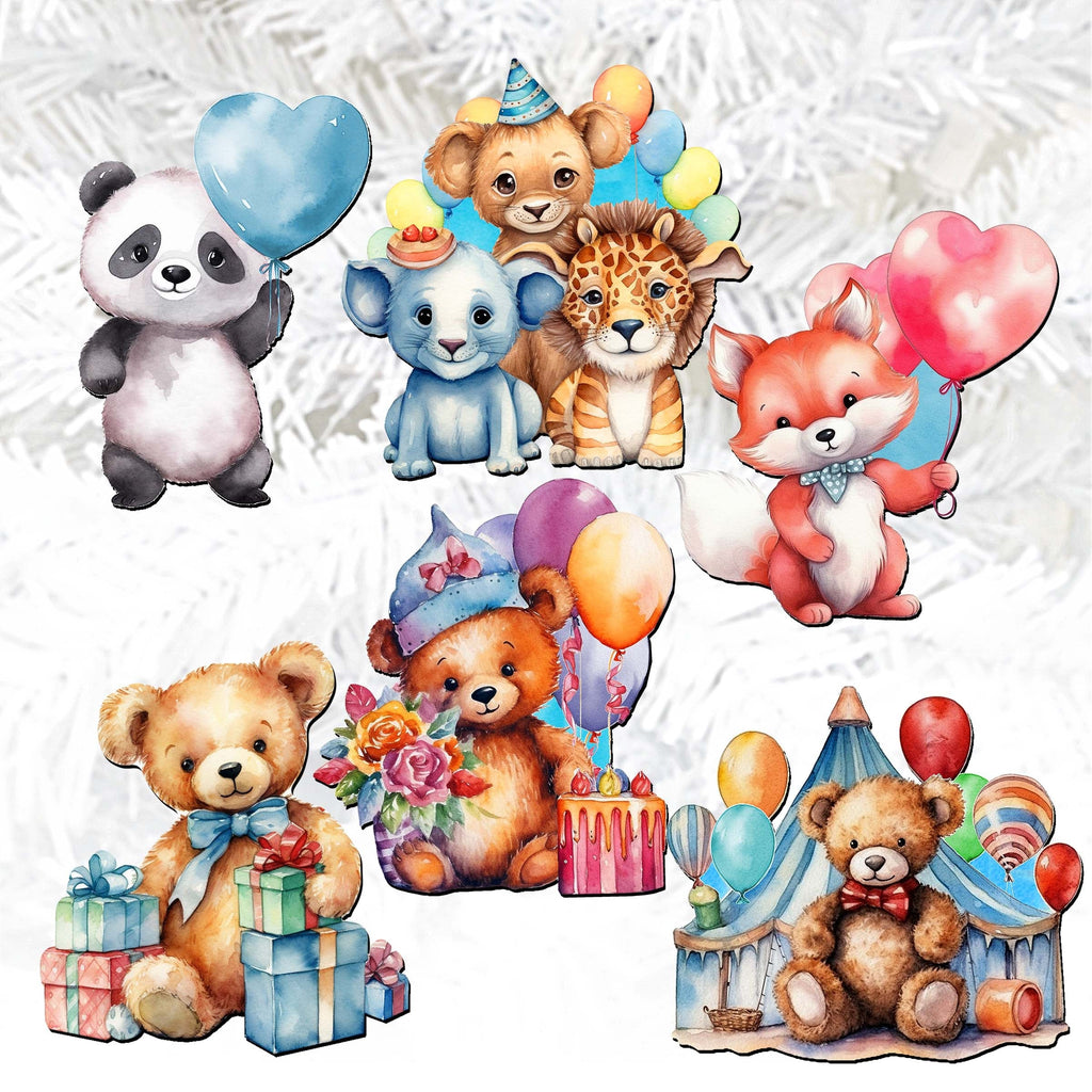 Happy Birthday Clip-On Eco Wood Decorative Ornaments Set of 6 by G. Debrekht - Christmas Decor - 8090035C-S6