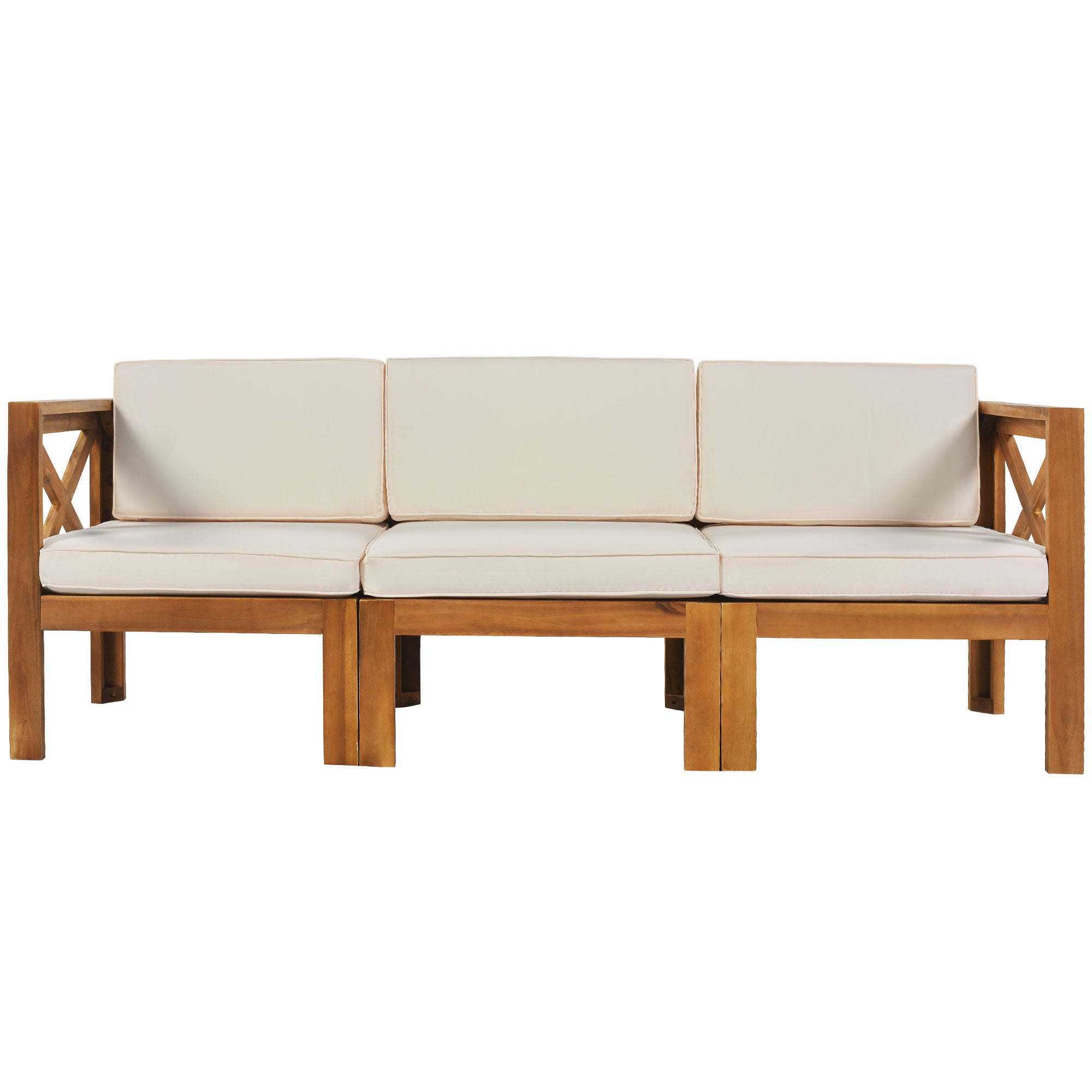 Outdoor Patio Sectional Set Acacia Wood Natural Beige Cushions 5 Piece