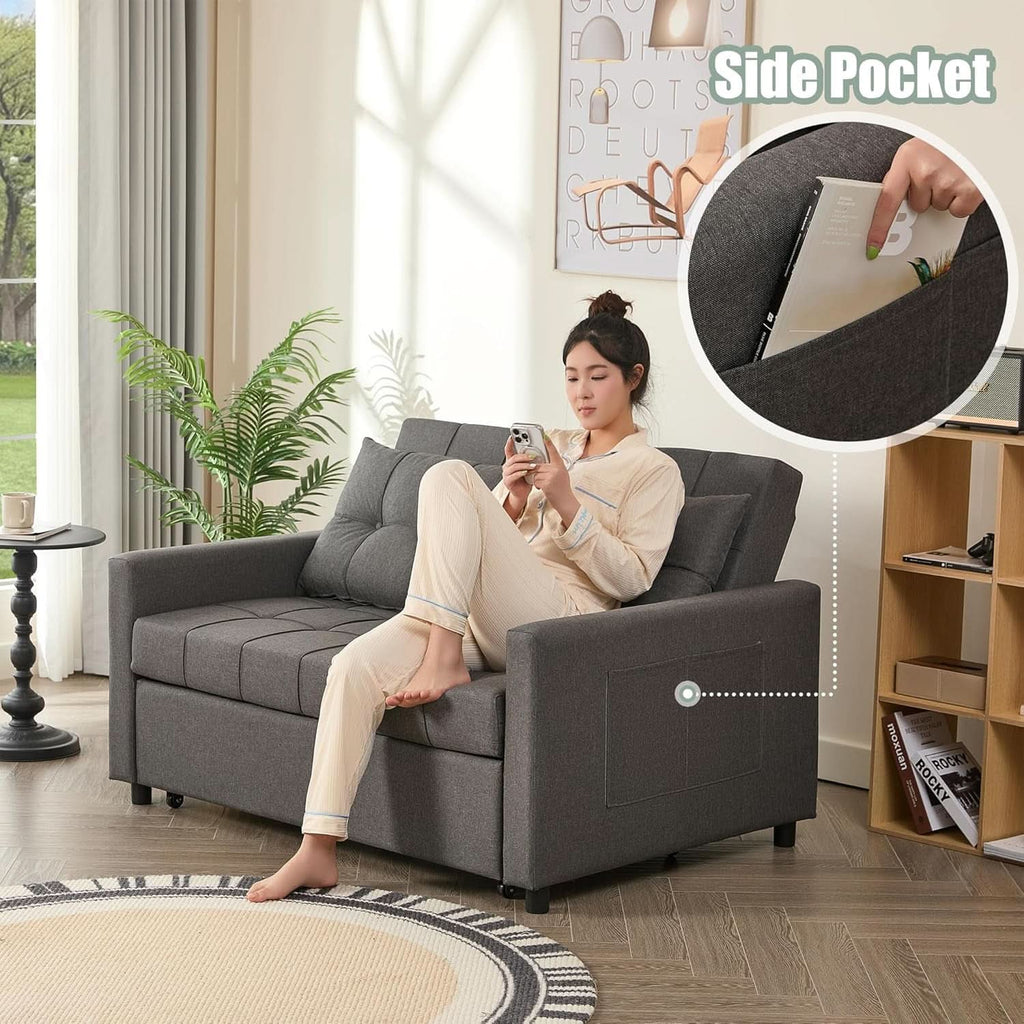 52Inch Sleeper Sofa With Pullout Bed Gray Fabric Upholstery