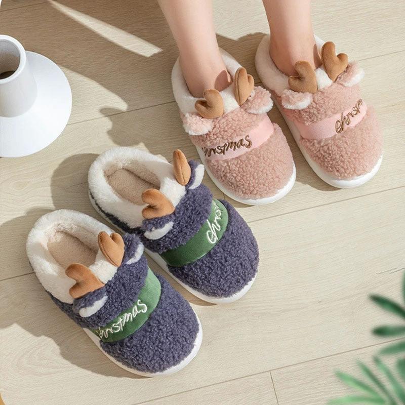 Mandotos Christmas Elk Slippers Cozy Winter Home Slippers