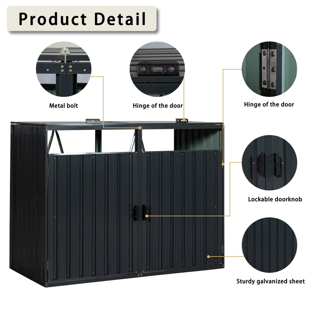 Outdoor Garbage Bin Shed Galvanized Steel Charcoal 2 Cans