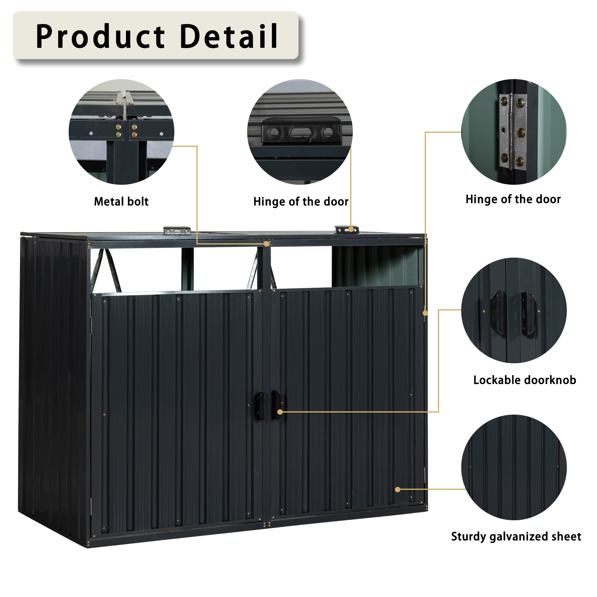 Outdoor Garbage Bin Shed Galvanized Steel Charcoal 2 Cans