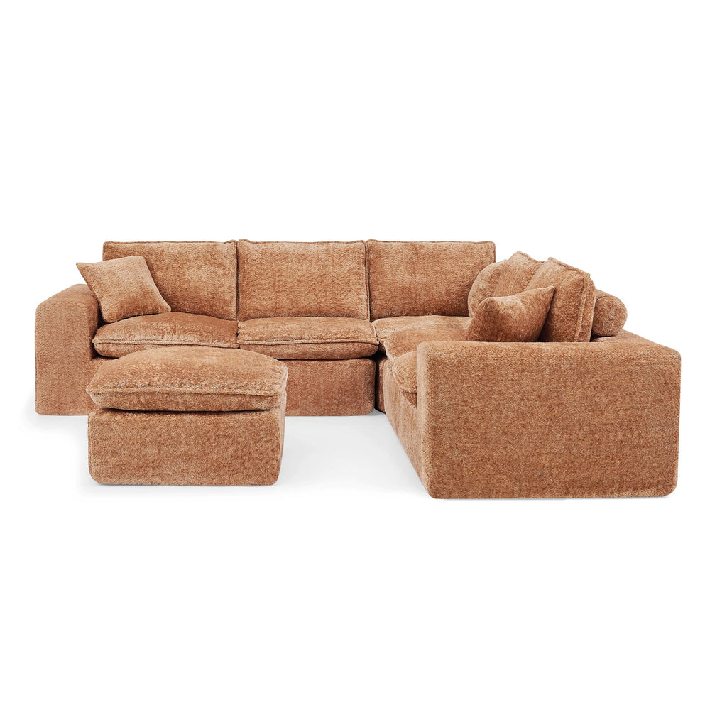 Sectional Sofa Modular Boucle Orange 7 Seat Ottomans 107 In No Assembly