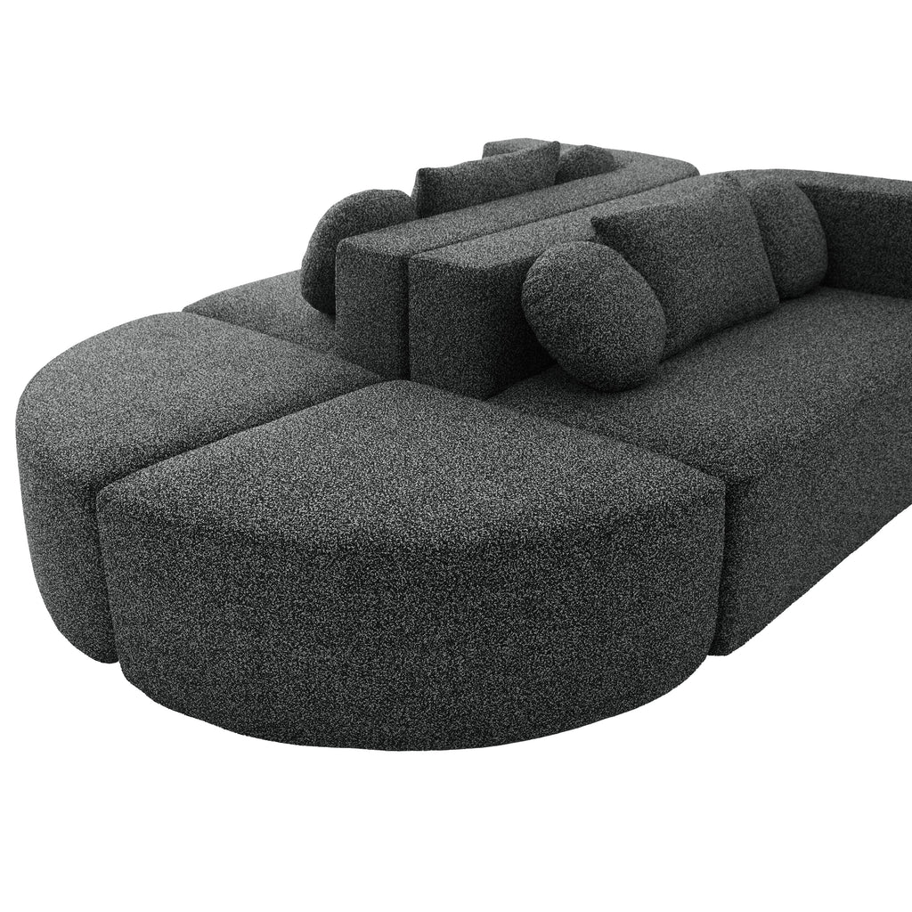 Sectional Sofa U-Shape Modular Boucle Black 6-Seat Deep Seating 114.9x64.5 In