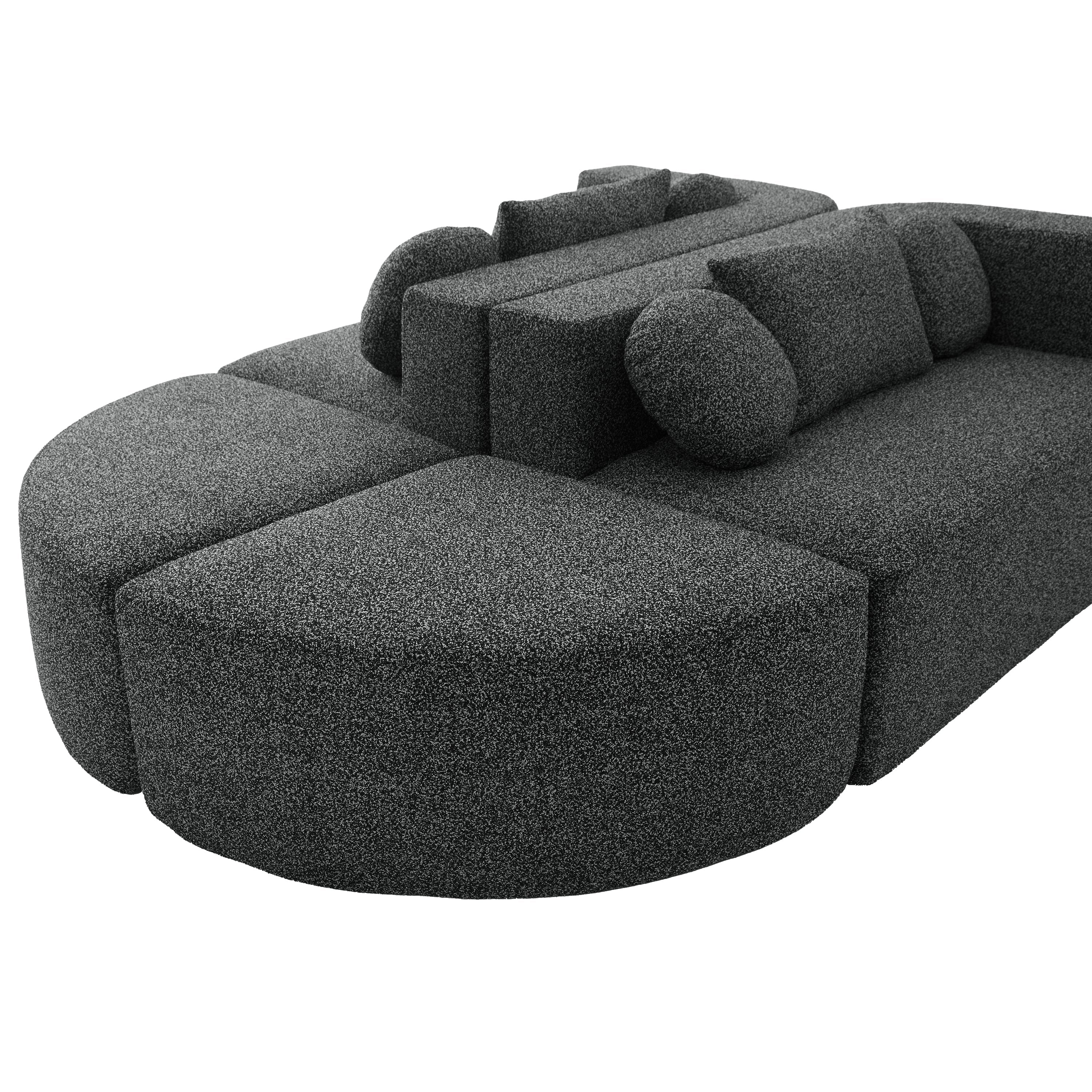 Sectional Sofa U-Shape Modular Boucle Black 6-Seat Deep Seating 114.9x64.5 In