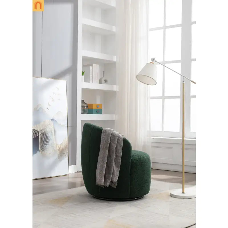 Dark Green Barrel Swivel Accent Chair 25in