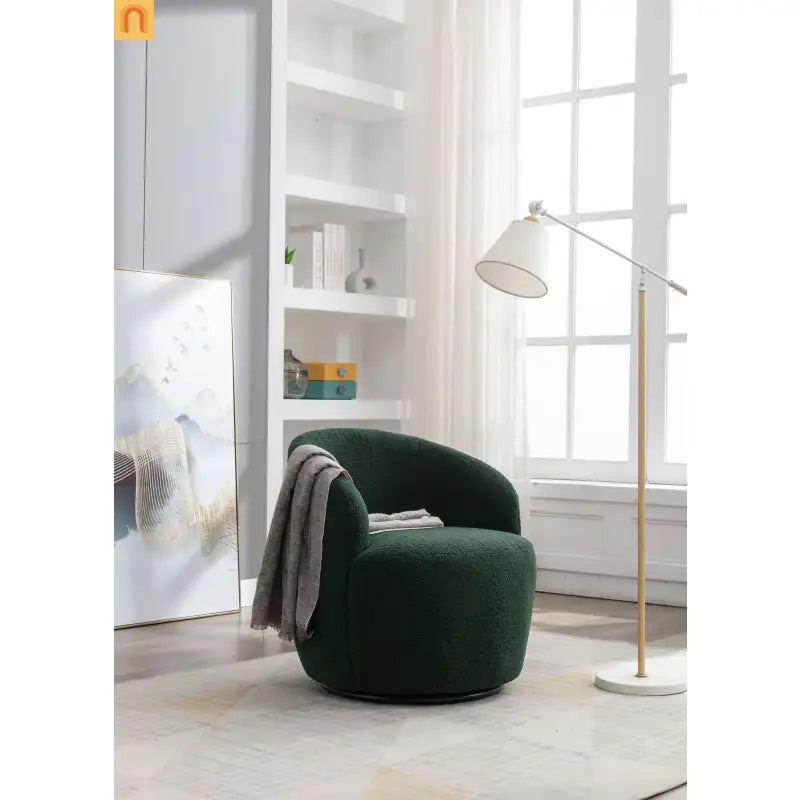 Dark Green Barrel Swivel Accent Chair 25in