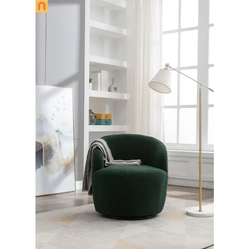 Dark Green Barrel Swivel Accent Chair 25in