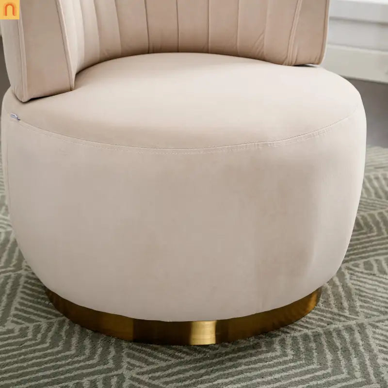 Accent Chair Barrel Swivel Velvet Beige 360 Degree 300 lb 25in