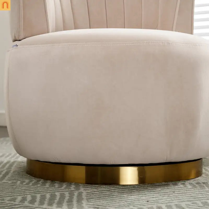 Accent Chair Barrel Swivel Velvet Beige 360 Degree 300 lb 25in