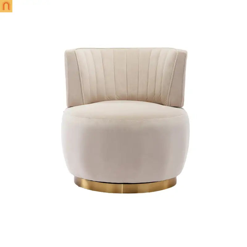 Accent Chair Barrel Swivel Velvet Beige 360 Degree 300 lb 25in