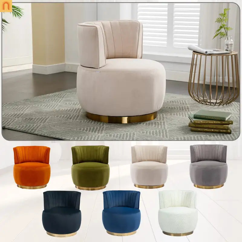 Accent Chair Barrel Swivel Velvet Beige 360 Degree 300 lb 25in