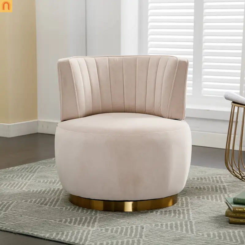 Accent Chair Barrel Swivel Velvet Beige 360 Degree 300 lb 25in