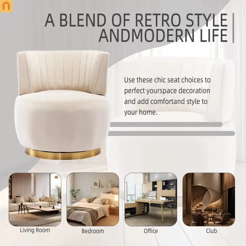 Accent Chair Barrel Swivel Velvet Beige 360 Degree 300 lb 25in